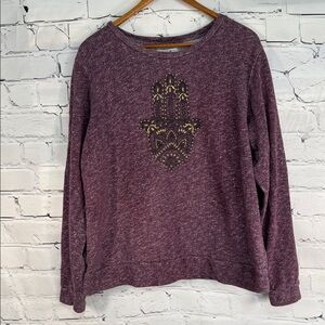 LUCKY Brand Lucky Lotus Hamsa Hand Pullover knit sweatshirt purple heathered